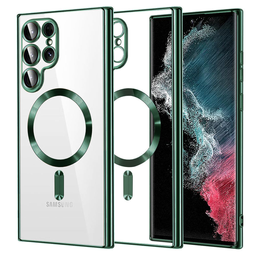 MagSafe Case for Samsung Galaxy S22 Ultra 5G S908, Techsuit, Luxury Crystal, Dark Green