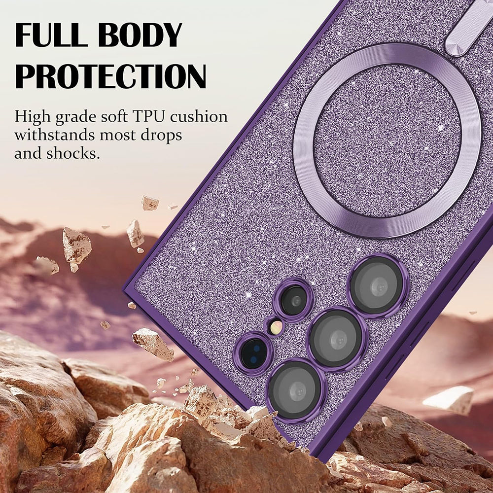MagSafe Case for Samsung Galaxy S22 Ultra 5G S908, Techsuit, Luxury Glitter, Rose Gold