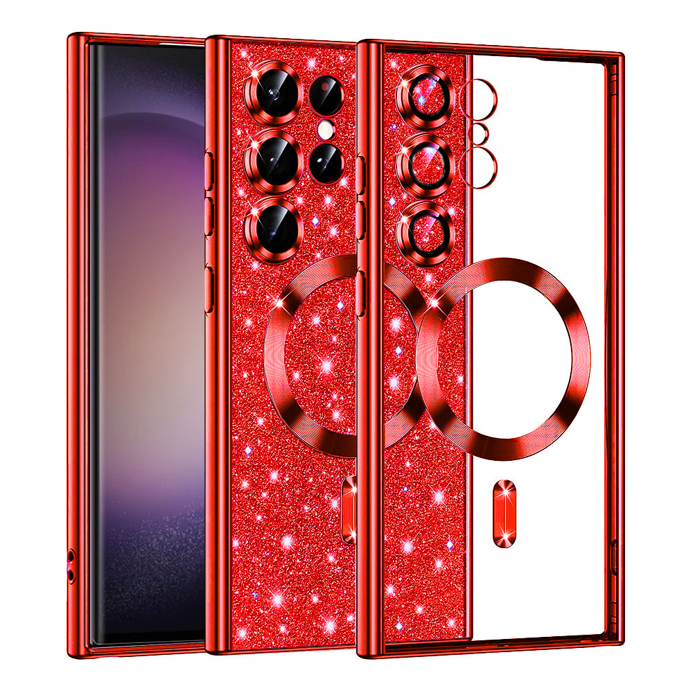 MagSafe Case for Samsung Galaxy S23 Ultra S918, Techsuit, Luxury Glitter, Red