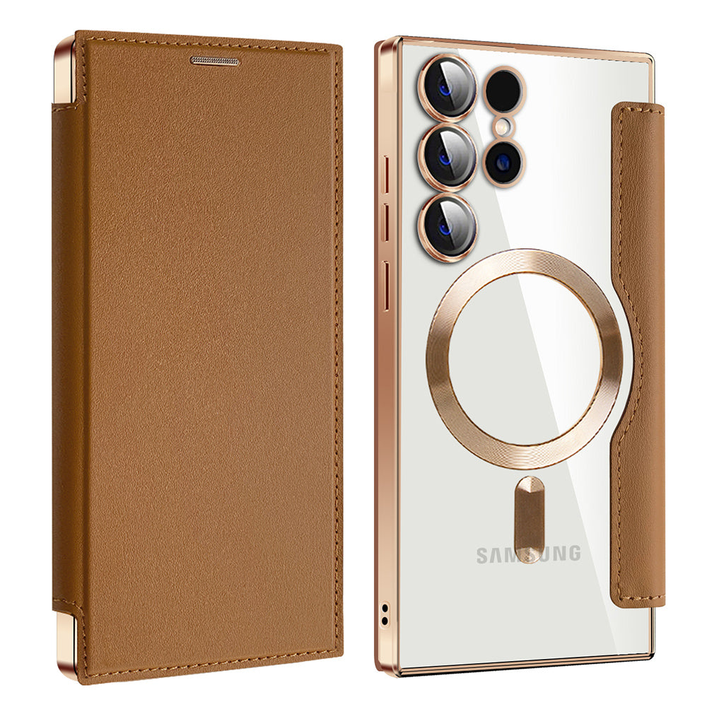 MagSafe Case for Samsung Galaxy S23 Ultra S918, Techsuit, SmartMag Book, Brown