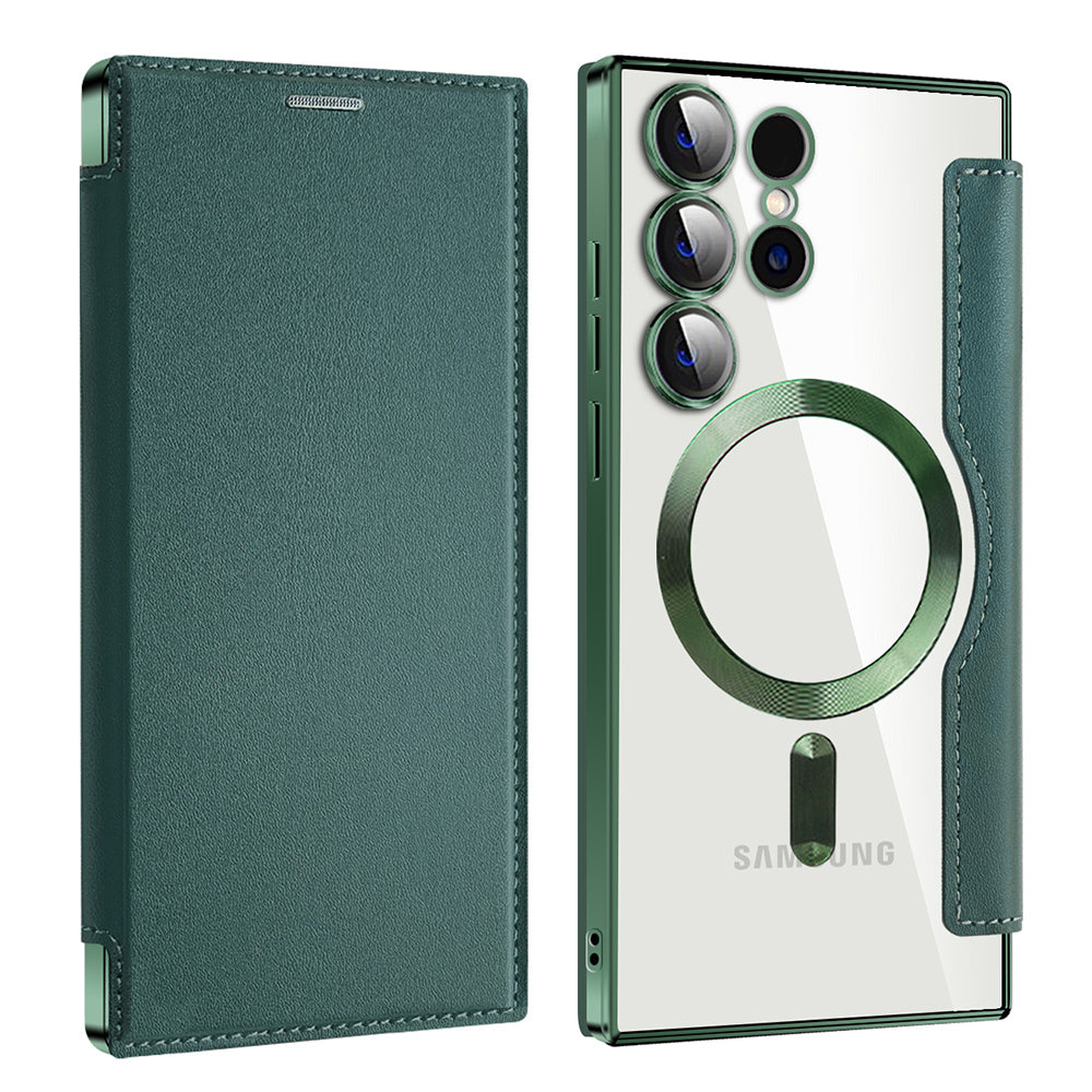 MagSafe Case for Samsung Galaxy S23 Ultra S918, Techsuit, SmartMag Book, Green