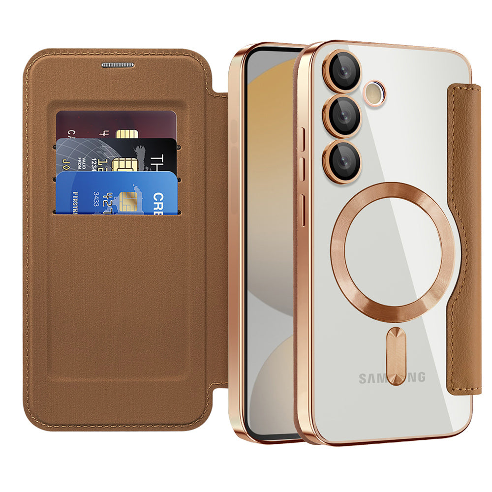 MagSafe Case for Samsung Galaxy S24 FE S721, Techsuit, SmartMag Book, Brown