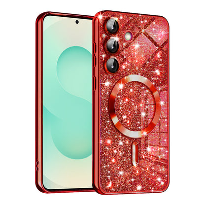 MagSafe Case for Samsung Galaxy S25+ S936, Techsuit, Luxury Glitter, Red
