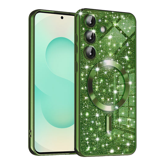 MagSafe Case for Samsung Galaxy S25+ S936, Techsuit, Luxury Glitter, Dark Green