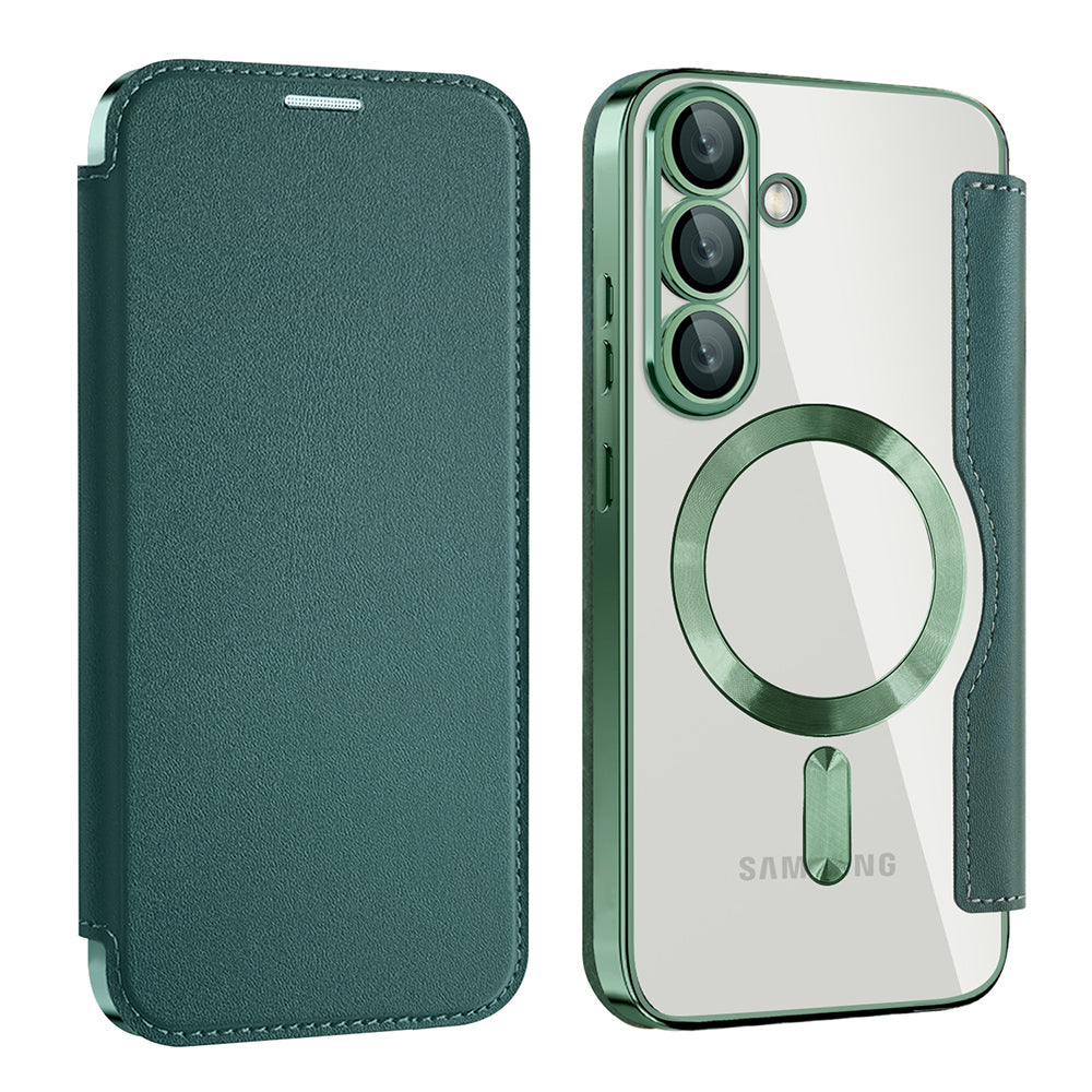MagSafe Case for Samsung Galaxy S25+ S936, Techsuit, SmartMag Book, Green