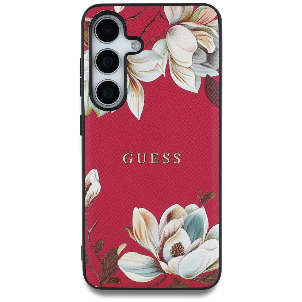 MagSafe Case for Samsung Galaxy S25 S931, Guess, Grained Flowers, Fuchsia