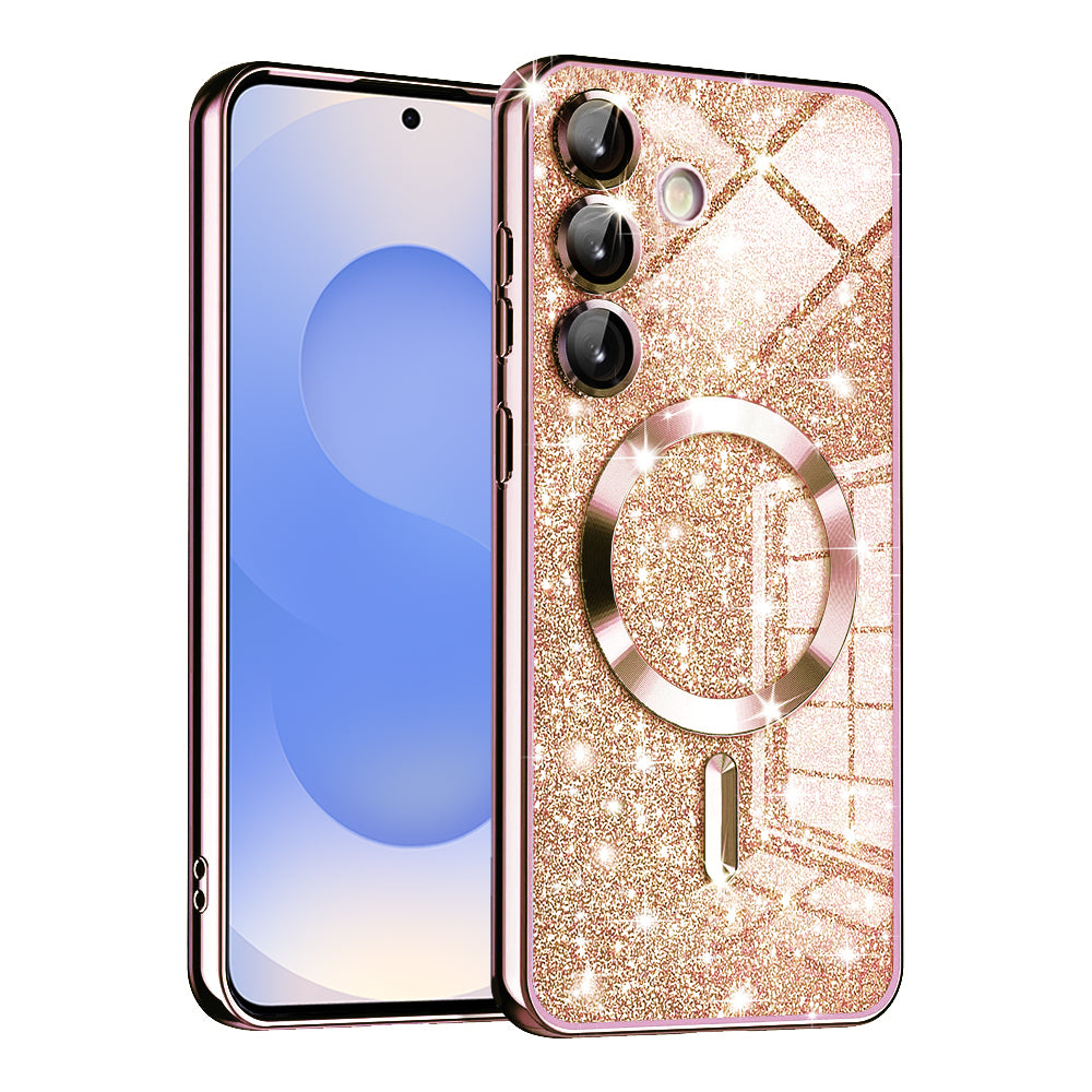 MagSafe Case for Samsung Galaxy S25 S931, Techsuit, Luxury Glitter, Rose Gold
