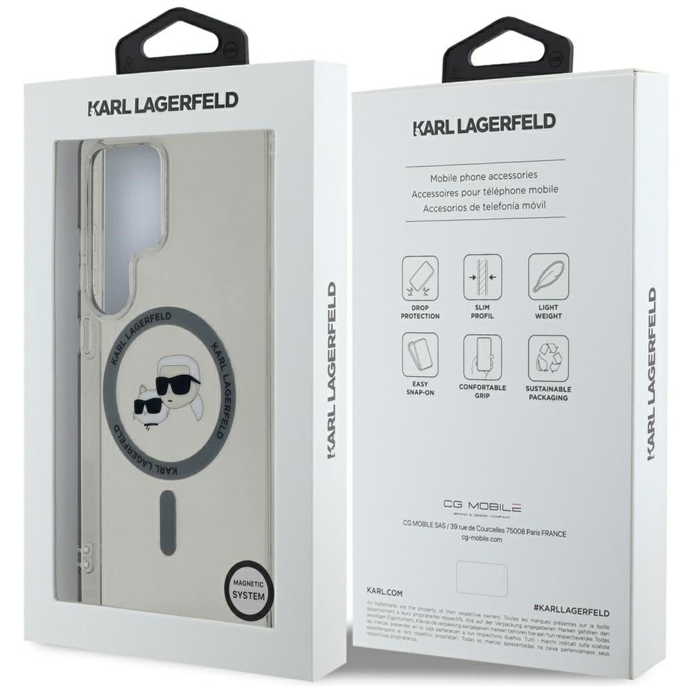 MagSafe Case for Samsung Galaxy S25 Ultra S938, Karl Lagerfeld, IML Metal Karl & Choupette's Heads, Black
