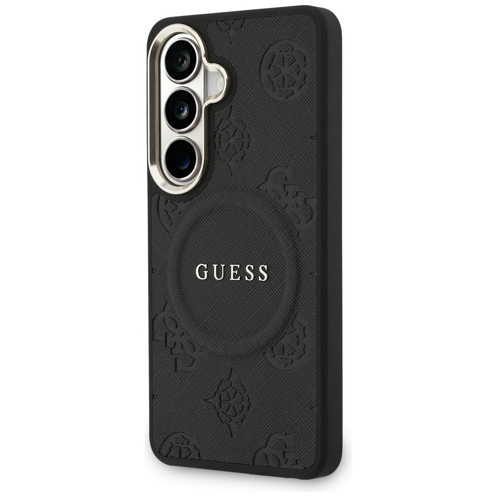 MagSafe Case for Samsung Galaxy S26 Plus S947, GUESS, Saffiano Peony Embossed Ring, Black