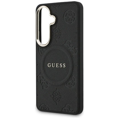 MagSafe Case for Samsung Galaxy S26 Plus S947, GUESS, Saffiano Peony Embossed Ring, Black