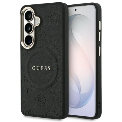 MagSafe Case for Samsung Galaxy S26 S942, Guess, Saffiano Peony Embossed Ring, Black