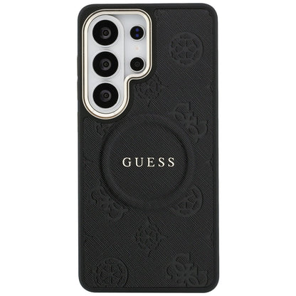 MagSafe Case for Samsung Galaxy S26 Ultra S948, GUESS, Saffiano Peony Embossed Ring, Black