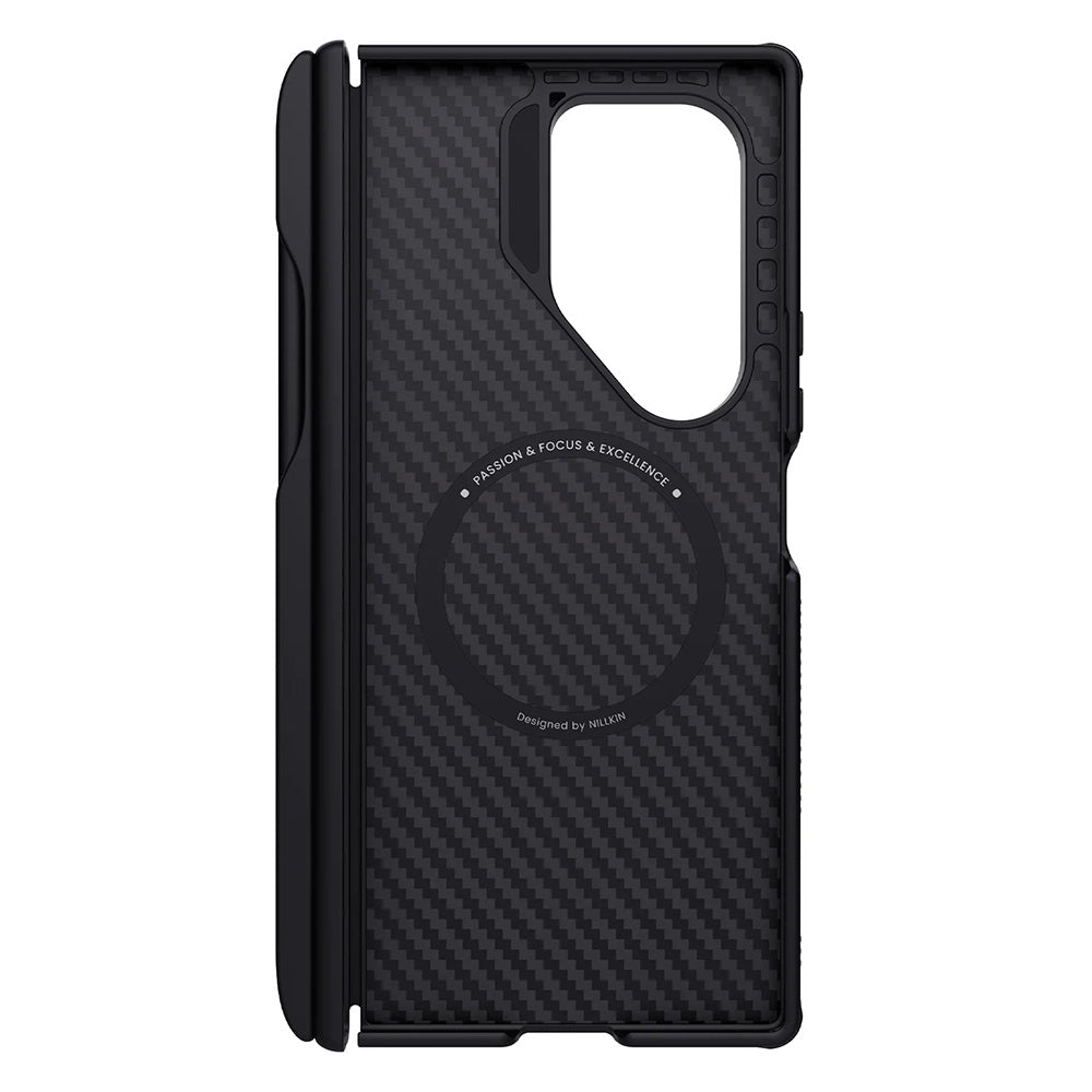 MagSafe Case for Samsung Galaxy Z Fold7 F966, Nillkin, Synthetic Fiber Pro with S-Pen Holder, Black Gold