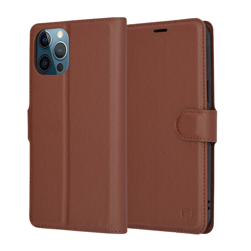 Case for Apple iPhone 12 Pro Max, Techsuit, Leather Folio, Brown