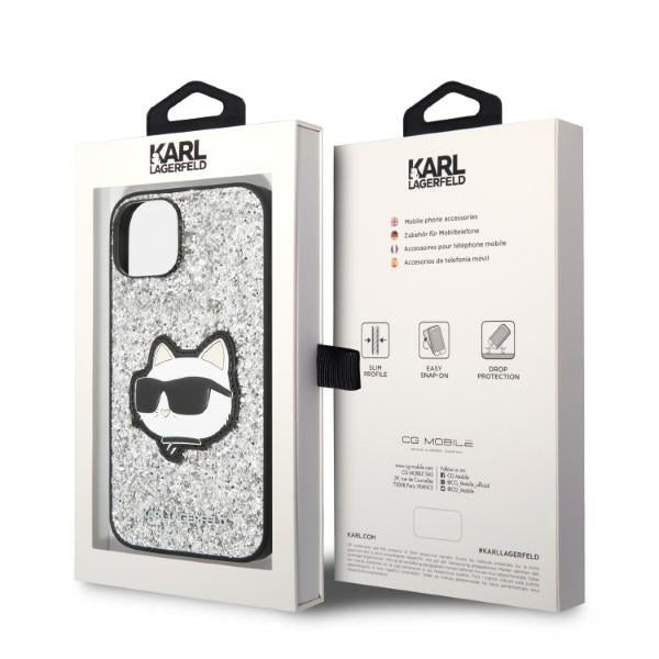Case for Apple iPhone 14 Plus, Karl Lagerfeld, Glitter Choupette Patch, Silver