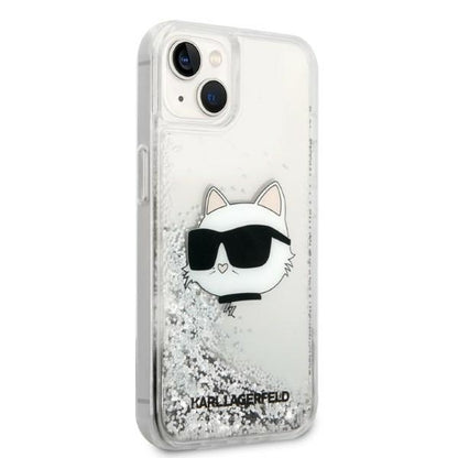 Case for Apple iPhone 14 Plus, Karl Lagerfeld, Glitter Choupette's Head, Silver