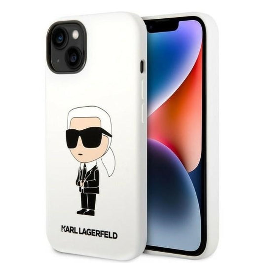 Case for Apple iPhone 14 Plus, Karl Lagerfeld, Ikonik Karl Silicone, White