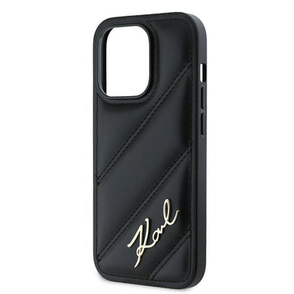 Case for Apple iPhone 14 Pro, Karl Lagerfeld, Diagonal Quilted Script, Black