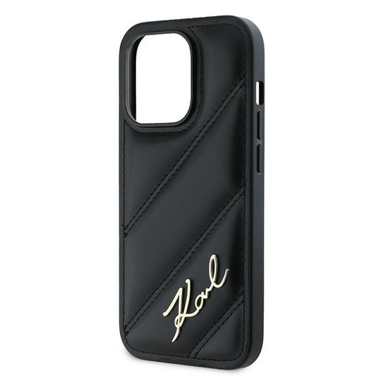 Case for Apple iPhone 14 Pro, Karl Lagerfeld, Diagonal Quilted Script, Black