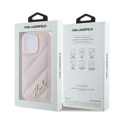 Case for Apple iPhone 14 Pro, Karl Lagerfeld, Diagonal Quilted Script, Pink