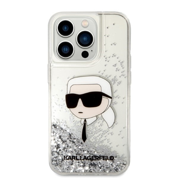 Case for Apple iPhone 14 Pro, Karl Lagerfeld, Glitter Karl's Head, Silver