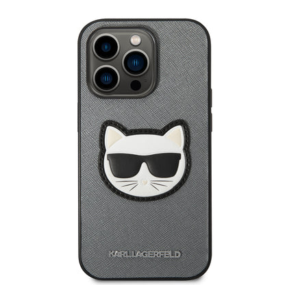 Case for Apple iPhone 14 Pro, Karl Lagerfeld, Saffiano Choupette's Head, Silver