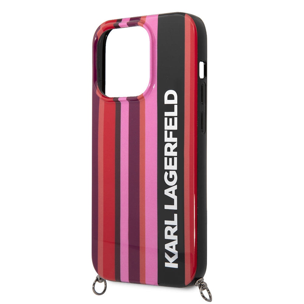 Case for Apple iPhone 14 Pro Max, Karl Lagerfeld, Color Stripes with Strap, Pink