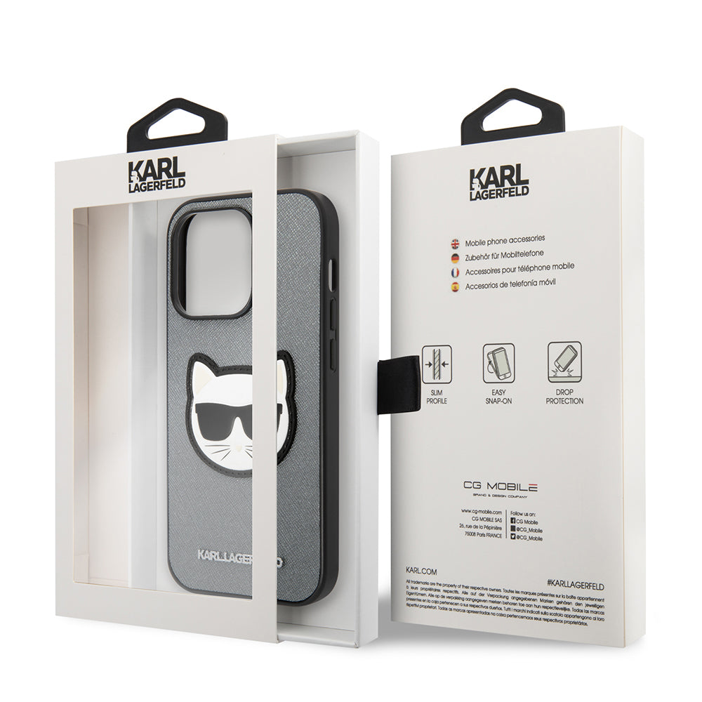 Case for Apple iPhone 14 Pro Max, Karl Lagerfeld, Saffiano Choupette's Head, Silver