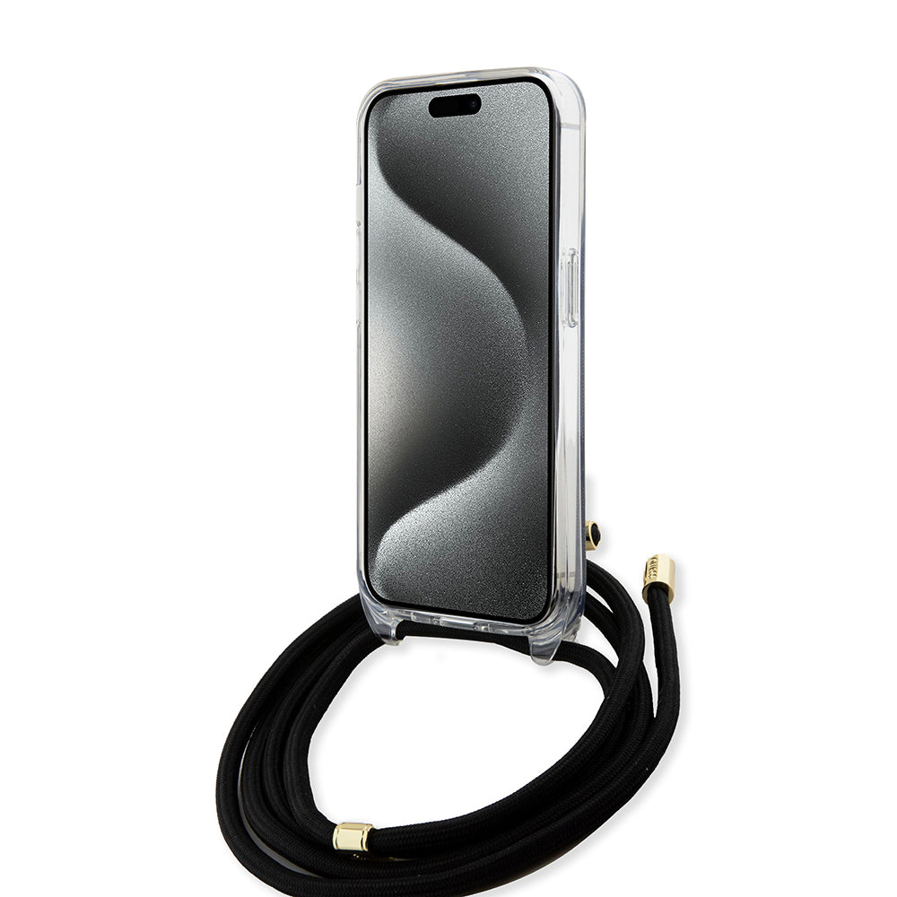 Case for Apple iPhone 15, Guess, 4G IML Printed Crossbody, Black