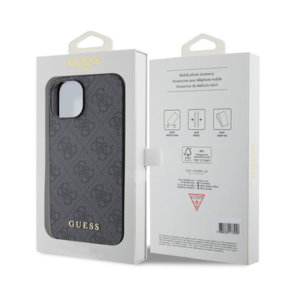 Case for Apple iPhone 15, Guess, 4G Metal Gold Logo, Grey