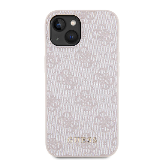 Case for Apple iPhone 15, Guess, 4G Metal Gold Logo, Pink