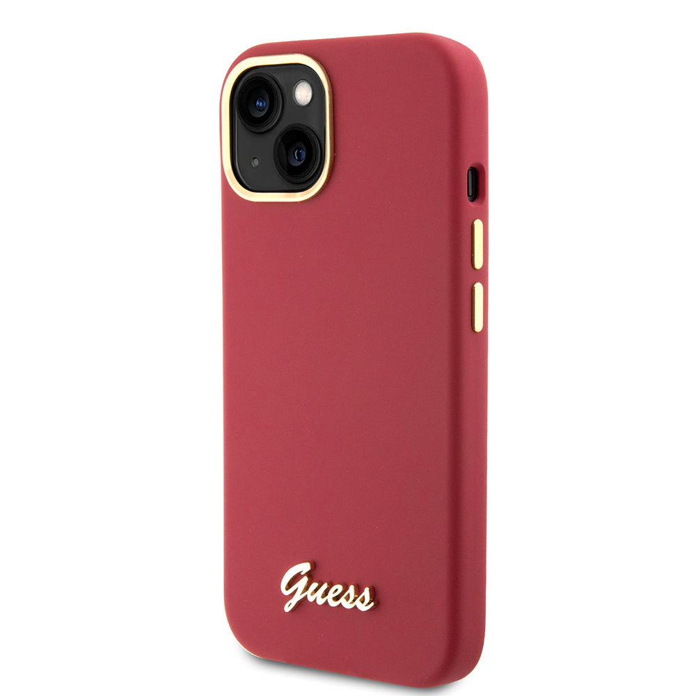 Case for Apple iPhone 15, Guess, Script Metal Logo & Frame, Pink