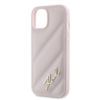 Case for Apple iPhone 15, Karl Lagerfeld, Diagonal Quilted Script, Pink