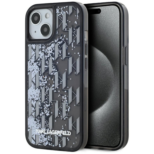 Case for Apple iPhone 15, Karl Lagerfeld, Liquid Glitter Monogram, Black