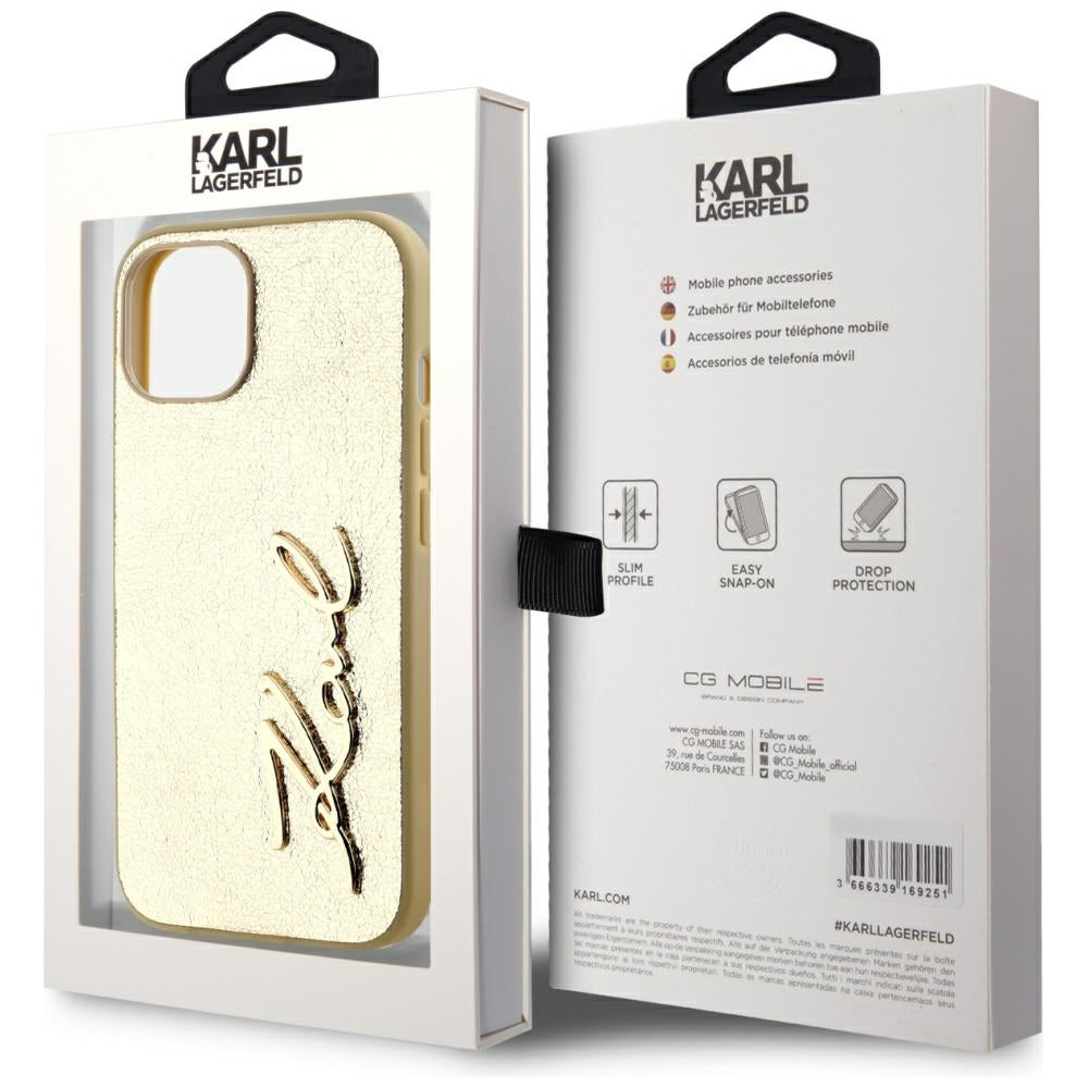 Case for Apple iPhone 15, Karl Lagerfeld, Metal Signature, Gold