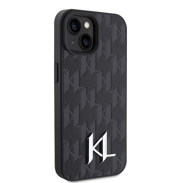 Case for Apple iPhone 15, Karl Lagerfeld, Monogram Hot Stamp Metal Logo, Black