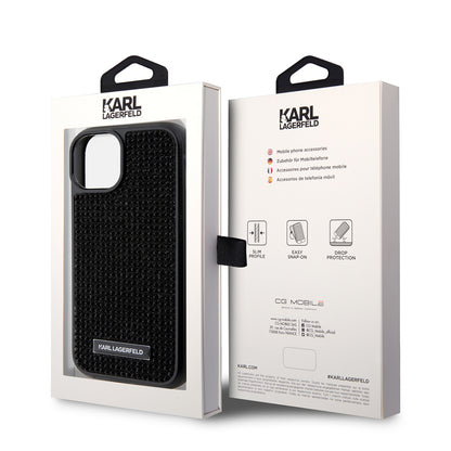 Case for Apple iPhone 15, Karl Lagerfeld, Rhinestone Metal Plate, Black