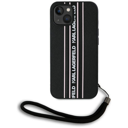 Case for Apple iPhone 15, Karl Lagerfeld, Saffiano Athleisure Stripes with Strap, Pink