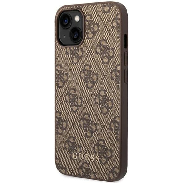 Case for Apple iPhone 15 Plus, Guess, 4G Metal Gold Logo, Brown
