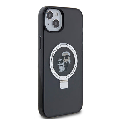 Case for Apple iPhone 15 Plus, Karl Lagerfeld, Ringstand Karl & Choupette, Black