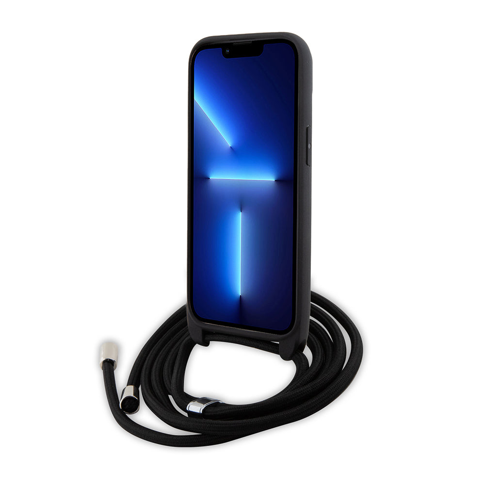 Case for Apple iPhone 15 Plus, Karl Lagerfeld, Saffiano Crossbody Metal Pin Karl & Choupette, Black