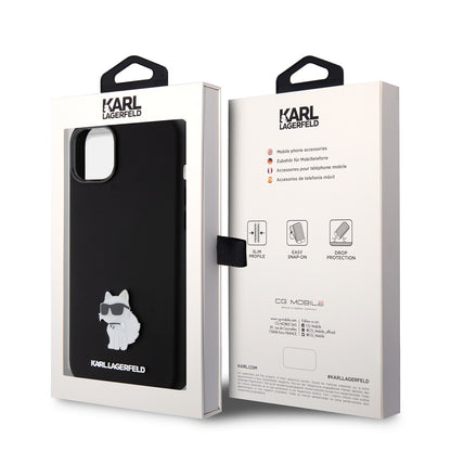 Case for Apple iPhone 15 Plus, Karl Lagerfeld, Silicone Choupette Metal, Black