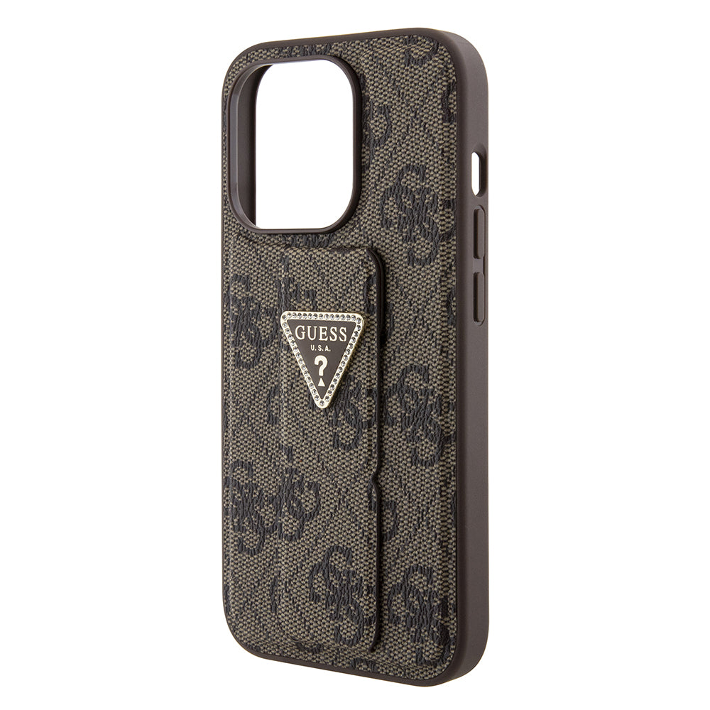Case for Apple iPhone 15 Pro, Guess, Grip Stand 4G Triangle Strass, Brown