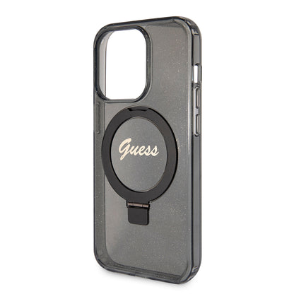 MagSafe Case for Apple iPhone 15 Pro, Guess, IML Ring Stand Glitter, Black
