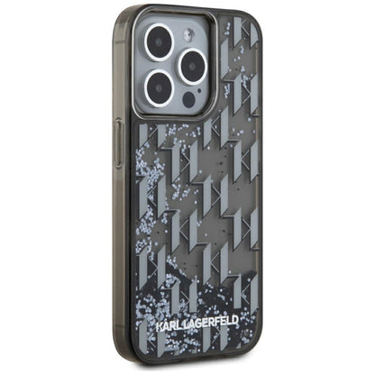 Case for Apple iPhone 15 Pro, Karl Lagerfeld, Liquid Glitter Monogram, Black