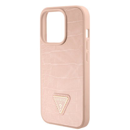 Case for Apple iPhone 15 Pro Max, Guess, Croco Triangle Metal Logo, Pink