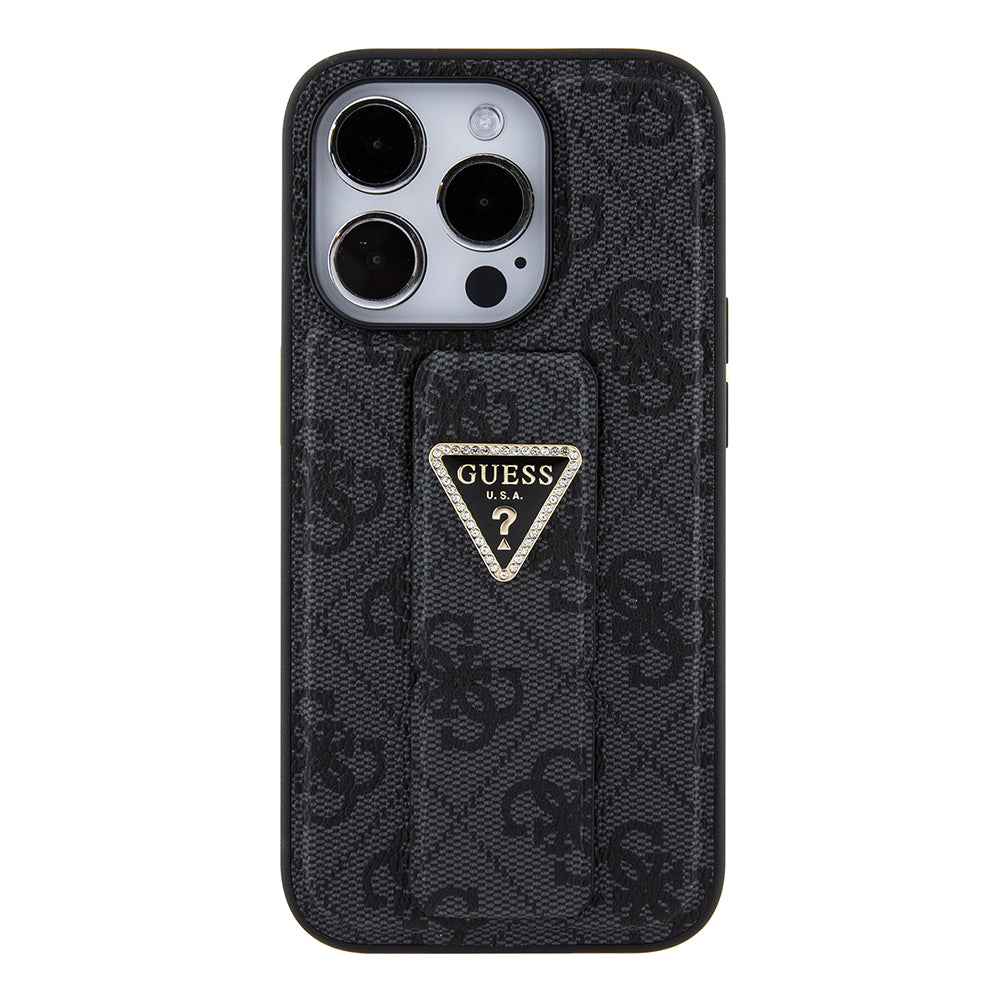Case for Apple iPhone 15 Pro Max, Guess, Grip Stand 4G Triangle Strass, Black