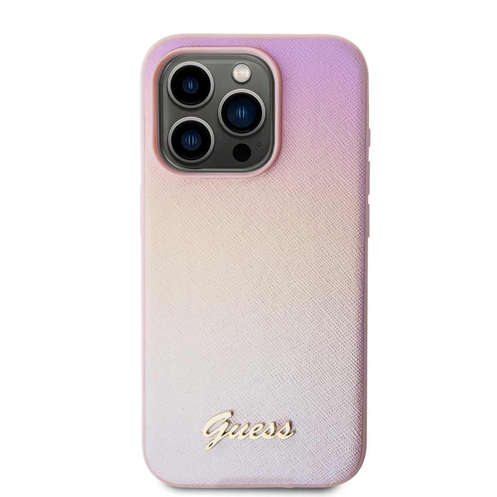 Case for Apple iPhone 15 Pro Max, Guess, Iridescent Metal Script, Pink