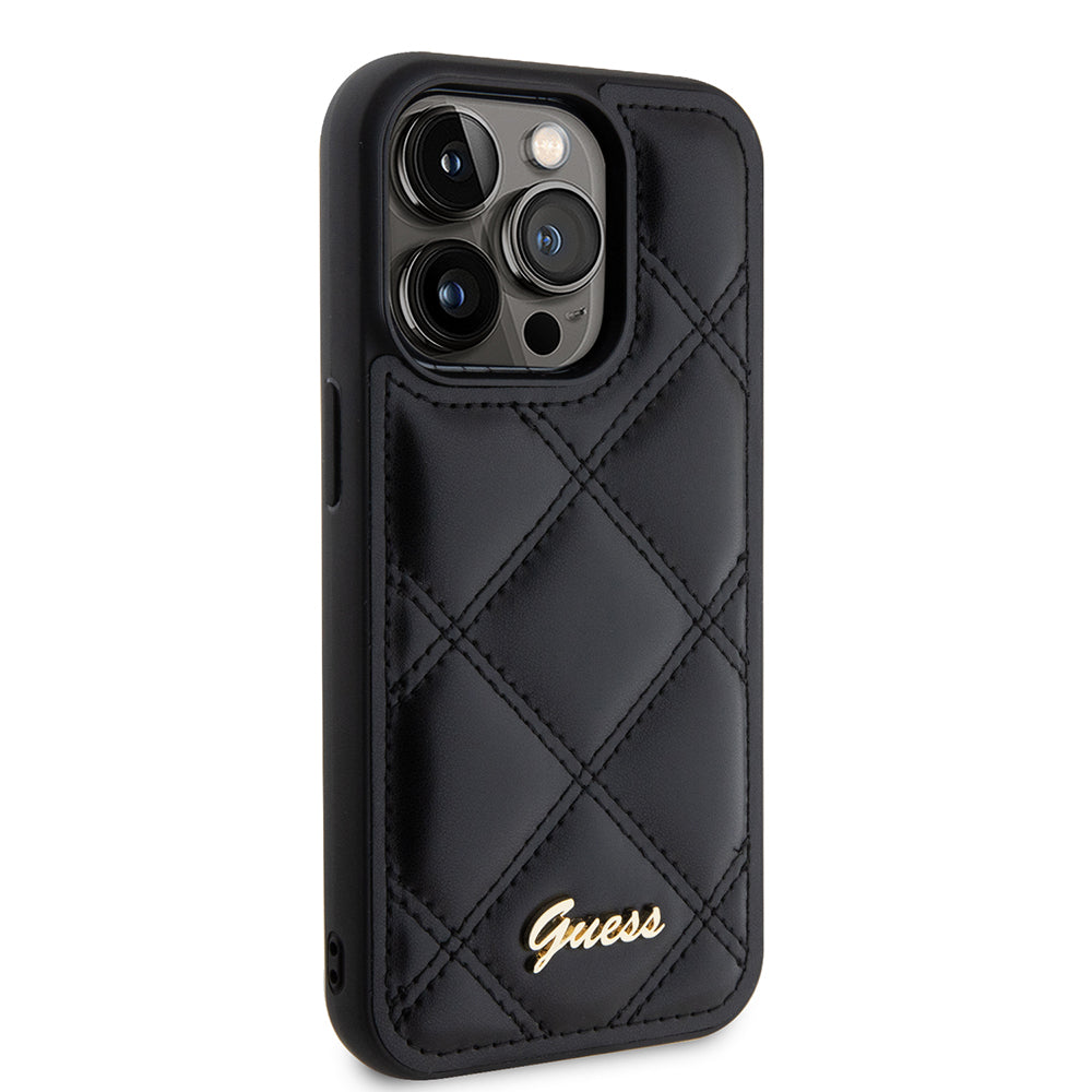 Case for Apple iPhone 15 Pro Max, Guess, Quilted Metal Logo, Black