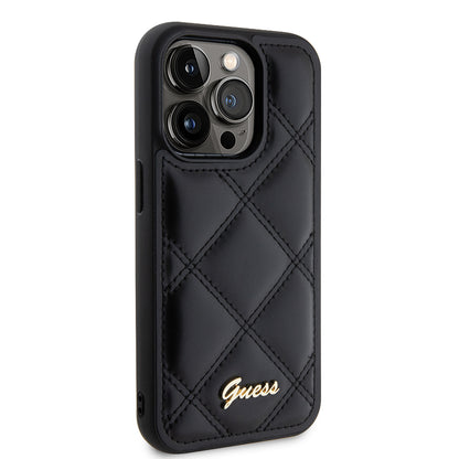 Case for Apple iPhone 15 Pro Max, Guess, Quilted Metal Logo, Black
